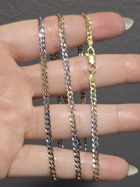 18" Tri-Color 925 Sterling Silver Cuban Chain Necklace 3mm Gold, Silver & Rose